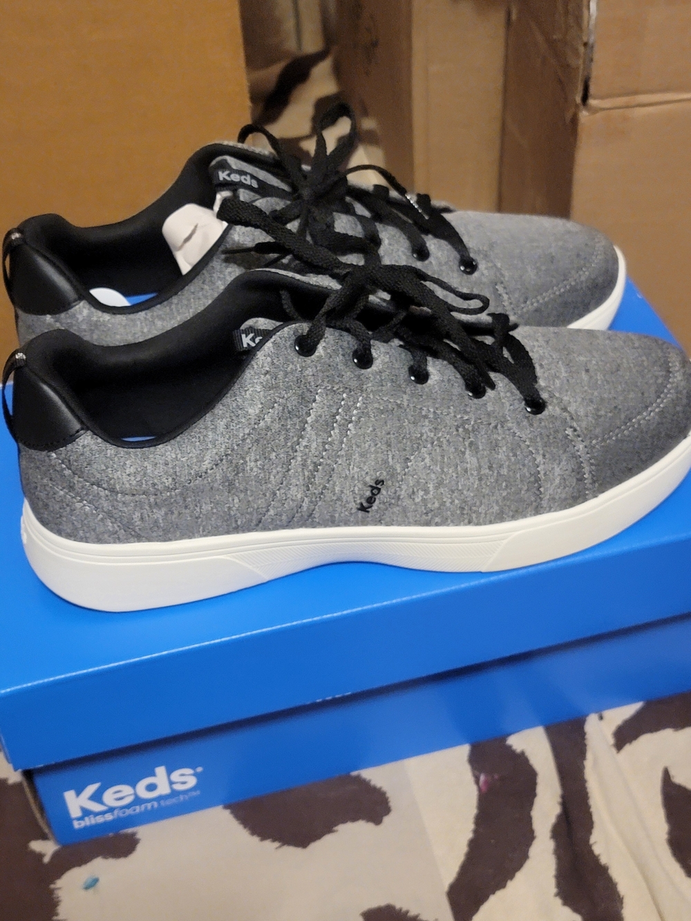 Keds Gray Knit Lace-Up Sneakers with Black Accents